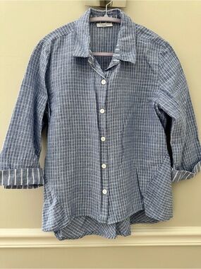 Habitat Blue Windowpane Linen-Blend Shirt Small
